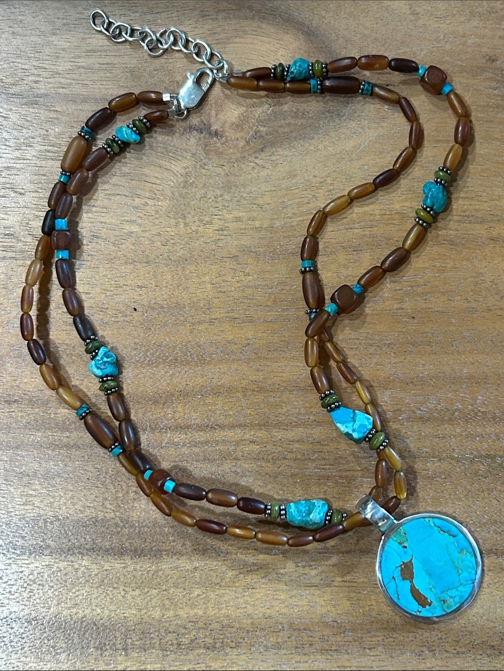Southwestern Artisan Turquoise Necklace 925 Double Strand Boho Cowgirl Chic